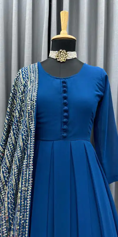 KD-1242 Blue Faux Georgette Thread With Sequence Anarkali Suit Casual, Party, Wedding, Festive, Events Etc. Expected Delivery 4-6 Working Days @1799/- Only | Anarkali Suits, Bollywood Anarkali, Creative-Anarkali, Designer Anarkali, Embroidered Anarkali, Party Wear Anarkali