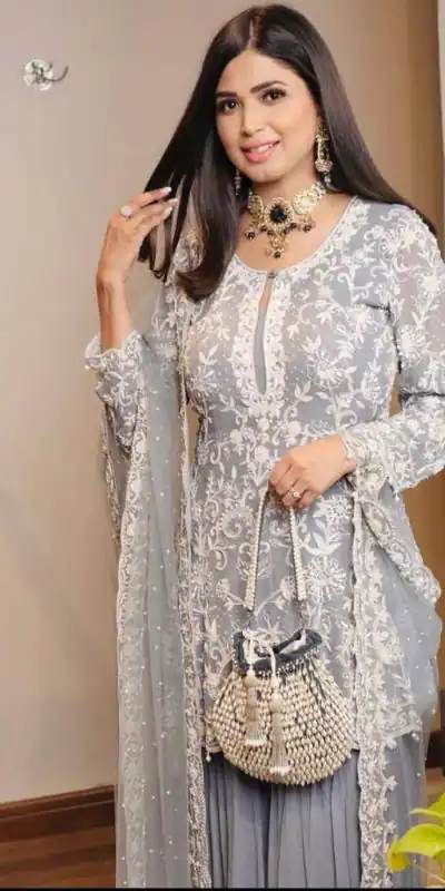 SR 1432 Blue Grey Color Heavy Georgette Embroidery Work Sharara Suit Wedding, Party, Festive, Events Etc. Expected Delivery 4-6 Working Days @1999 | Salwar suit, Casual Suits, Creative suits, Designer Suits, Palazzo Suits, Party Wear Suits, Straight Suits