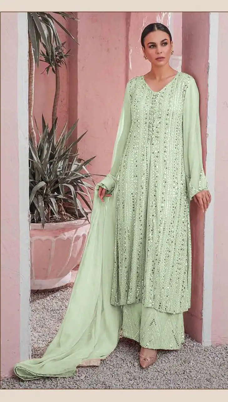 DS 001255 Green color Georgette Embroidered Sequence Salwar Suit Casual, Wedding, Party, Festive, Events . Expected Delivery 4-6 Working Days @1999/- | Salwar suit, Casual Suits, Creative suits, Designer Suits, Palazzo Suits, Party Wear Suits, Patiala Suits, Straight Suits