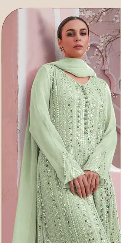 DS 001255 Green color Georgette Embroidered Sequence Salwar Suit Casual, Wedding, Party, Festive, Events . Expected Delivery  4-6 Working Days @1999/- | Salwar suit, Casual Suits, Creative suits, Designer Suits, Palazzo Suits, Party Wear Suits, Patiala Suits, Straight Suits