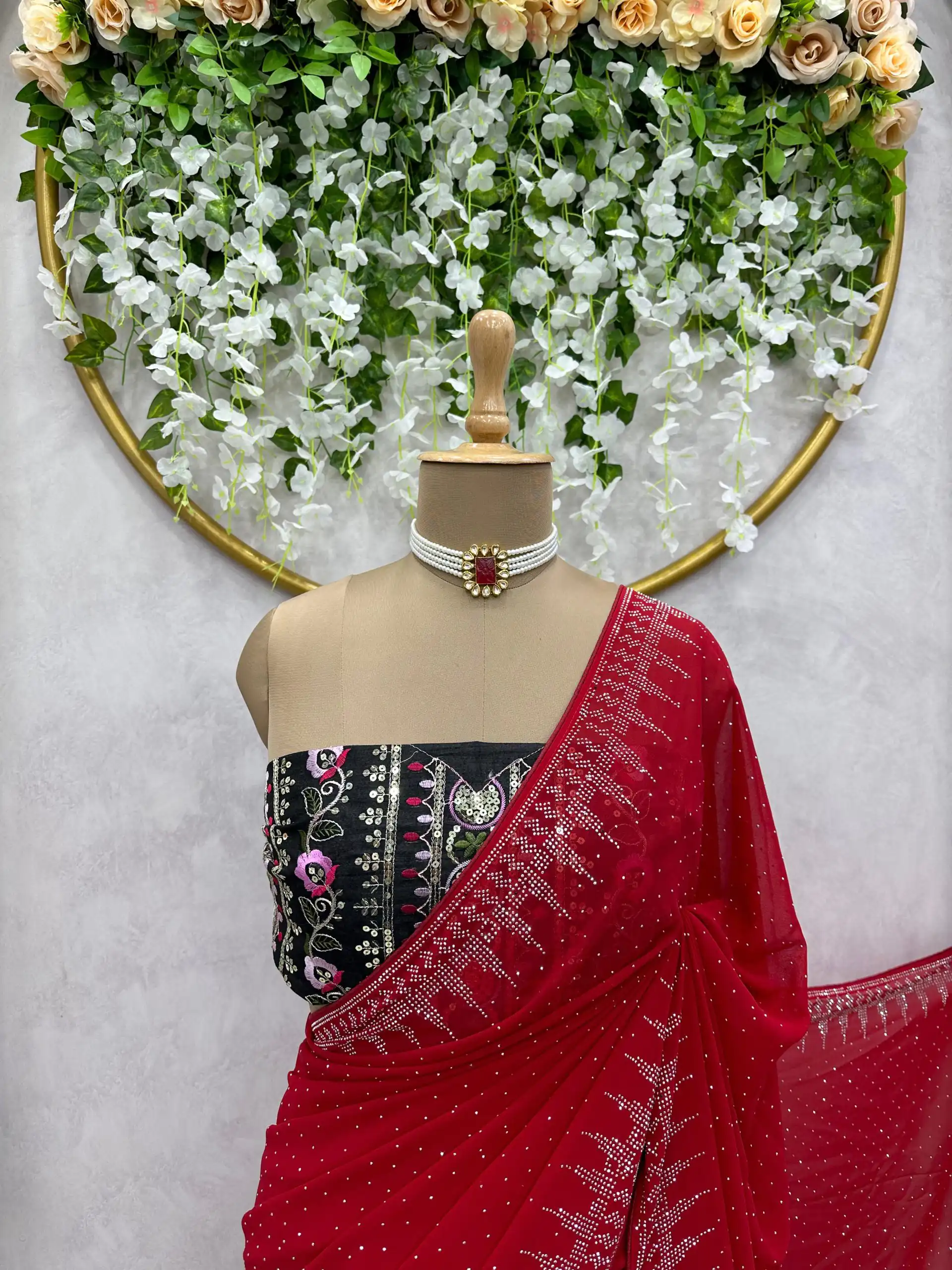 KD 443 Red Color Heavy Faux Georgette Hot Fix Work Saree Casual, Party, Wedding, Festive, Events Etc.  Expected Delivery  4-6 Working Days @1999/- Only | Designer Sarees, Sarees, Bollywood Sarees, Creative Sarees, Embroidered Sarees, Ethnic Saree, Modern Digital sarees, Party Wear Sarees