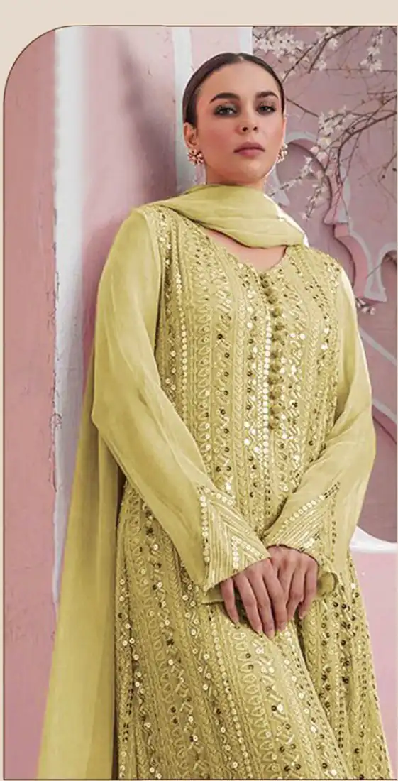 DS 001255 Yellow  color Georgette Embroidered Sequence Salwar Suit Casual, Wedding, Party, Festive, Events . Expected Delivery  4-6 Working Days @1999/- | Salwar suit, Casual Suits, Creative suits, Designer Suits, Palazzo Suits, Party Wear Suits, Patiala Suits, Straight Suits