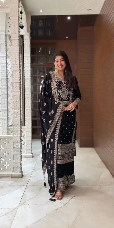 VLM 183 Black Color Chinnon Silk Embroidery Work Salwar Suit Wedding, Party, Festive, Events Expected Delivery 4-6 Working Days @ 2149/- Only | Salwar suit, Casual Suits, Creative suits, Designer Suits, Party Wear Suits, Straight Suits
