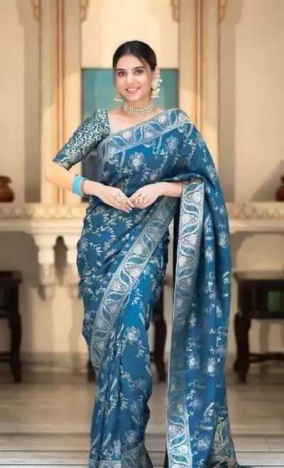 KP 5072 Blue Color Soft Lichi Silk Jacquard On All Over Saree Casual, Party Wear, Wedding, Events Etc. Expected Delivery 4-6 Working Days @1499/- | Designer Sarees, Sarees, Bollywood Sarees, Creative Sarees, Embroidered Sarees, Ethnic Saree, Modern Digital sarees, Party Wear Sarees
