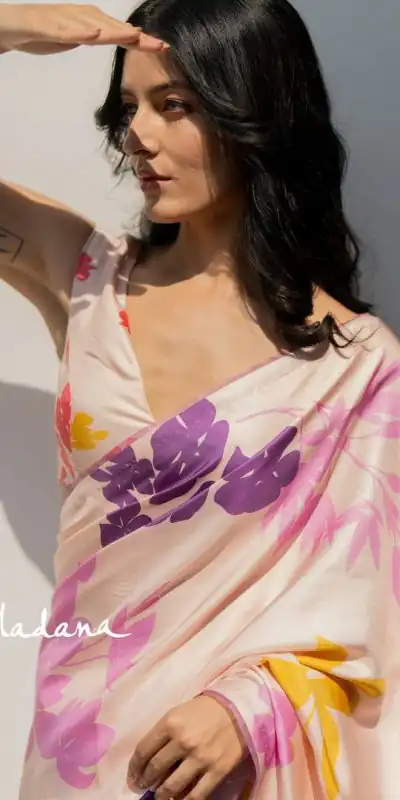  JM Krishna Madana2 Cream Pink Color Satin Silk Blouse Digital Print Saree, Party Wear, Events, Festivals Expected Delivery 4-6 Working Days 1549/- | Designer Sarees, Sarees, Bollywood Sarees, Creative Sarees, Embroidered Sarees, Ethnic Saree, Modern Digital sarees, Party Wear Sarees