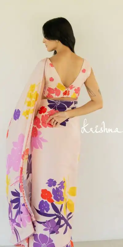 JM Krishna Madana2 Cream Pink Color Satin Silk Blouse Digital Print Saree, Party Wear, Events, Festivals Expected Delivery 4-6 Working Days 1549/- | Designer Sarees, Sarees, Bollywood Sarees, Creative Sarees, Embroidered Sarees, Ethnic Saree, Modern Digital sarees, Party Wear Sarees