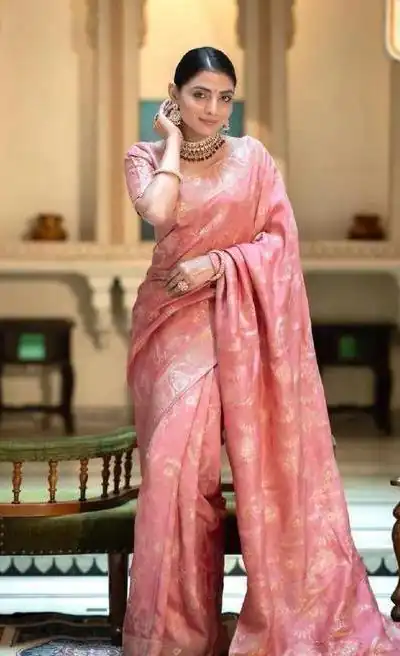 KP 5072B Peach Color Soft Lichi Silk Jacquard On All Over Saree Casual, Party Wear, Wedding, Events Etc. Expected Delivery 4-6 Working Days @1499/- | Designer Sarees, Sarees, Bollywood Sarees, Creative Sarees, Embroidered Sarees, Ethnic Saree, Modern Digital sarees, Party Wear Sarees