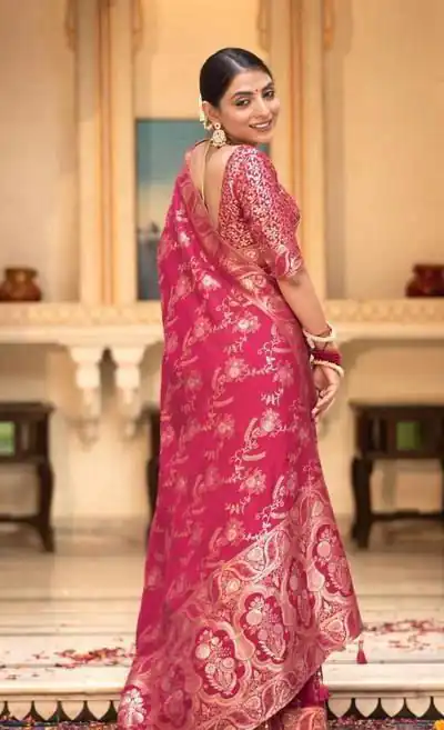 KP 5072 Pink Color Soft Lichi Silk Jacquard On All Over Saree Casual, Party Wear, Wedding, Events Etc. Expected Delivery 4-6 Working Days @1499/- | Designer Sarees, Sarees, Bollywood Sarees, Creative Sarees, Embroidered Sarees, Ethnic Saree, Modern Digital sarees, Party Wear Sarees