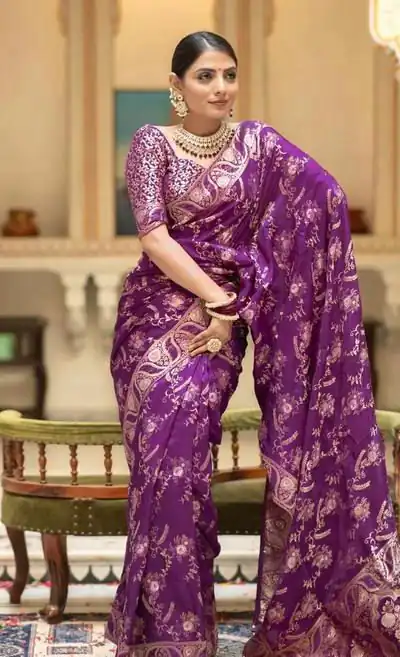 KP 5072B Purple Color Soft Lichi Silk Jacquard On All Over Saree Casual, Party Wear, Wedding, Events Etc. Expected Delivery 4-6 Working Days @1499/- | Designer Sarees, Sarees, Bollywood Sarees, Creative Sarees, Embroidered Sarees, Ethnic Saree, Modern Digital sarees, Party Wear Sarees