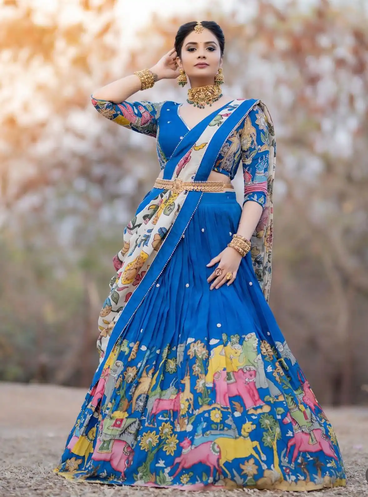 PC 357 Blue Color Chant Crepe Kalamkari Printed Lehenga Choli Casual, Party Wear, Events, Festivals Wear Expected Delivery 4-6 Working Days @2099/- | Lehenga, Bollywood Lehenga, Creative Lehenga, Designer Lehenga, Embroidered Lehenga, Party Wear Lehenga