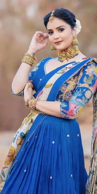 PC 357 Blue Color Chant Crepe Kalamkari Printed Lehenga Choli Casual, Party Wear, Events, Festivals Wear Expected Delivery 4-6 Working Days @2099/- | Lehenga, Bollywood Lehenga, Creative Lehenga, Designer Lehenga, Embroidered Lehenga, Party Wear Lehenga