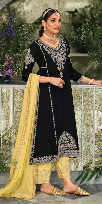 KF 1635 Black  Top : Georgette Chine Stitched Work Salwar Suit Wedding, Party, Festive, Events Etc.  Expected Delivery 4-6 Working Days @2049/-Only | Salwar suit, Casual Suits, Creative suits, Designer Suits, Palazzo Suits, Party Wear Suits, Straight Suits