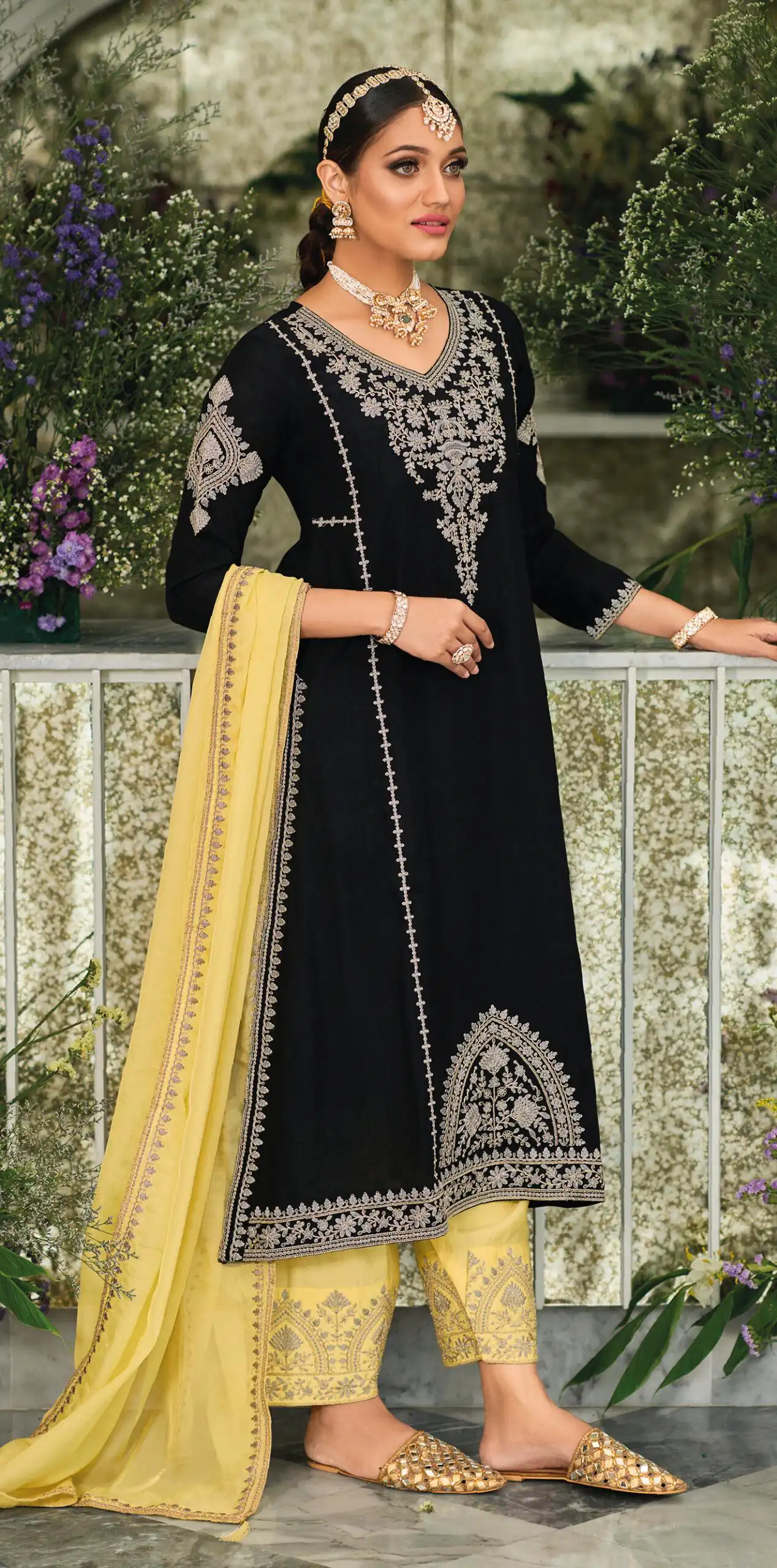KF 1635 Black  Top : Georgette Chine Stitched Work Salwar Suit Wedding, Party, Festive, Events Etc.  Expected Delivery 4-6 Working Days @2049/-Only | Salwar suit, Casual Suits, Creative suits, Designer Suits, Palazzo Suits, Party Wear Suits, Straight Suits