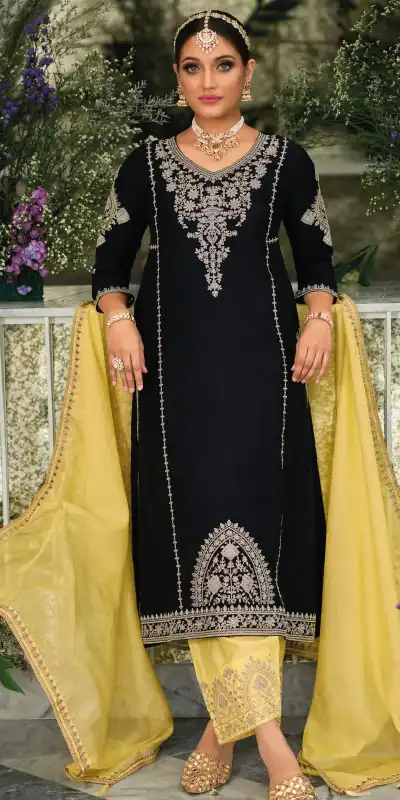 KF 1635 Black  Top : Georgette Chine Stitched Work Salwar Suit Wedding, Party, Festive, Events Etc.  Expected Delivery 4-6 Working Days @2049/-Only | Salwar suit, Casual Suits, Creative suits, Designer Suits, Palazzo Suits, Party Wear Suits, Straight Suits