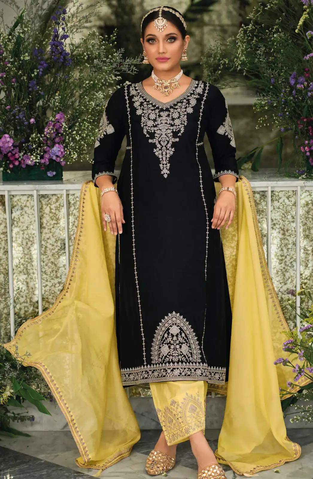 KF 1635 Black  Top : Georgette Chine Stitched Work Salwar Suit Wedding, Party, Festive, Events Etc.  Expected Delivery 4-6 Working Days @2049/-Only | Salwar suit, Casual Suits, Creative suits, Designer Suits, Palazzo Suits, Party Wear Suits, Straight Suits