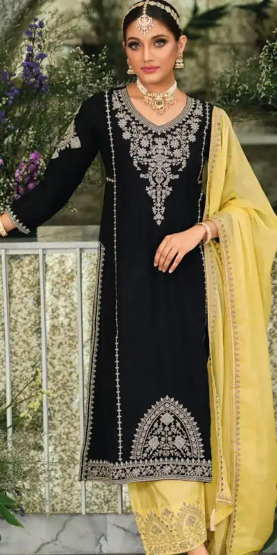 KF 1635 Black Top : Georgette Chine Stitched Work Salwar Suit Wedding, Party, Festive, Events Etc. Expected Delivery 4-6 Working Days @2049/-Only | Salwar suit, Casual Suits, Creative suits, Designer Suits, Palazzo Suits, Party Wear Suits, Straight Suits