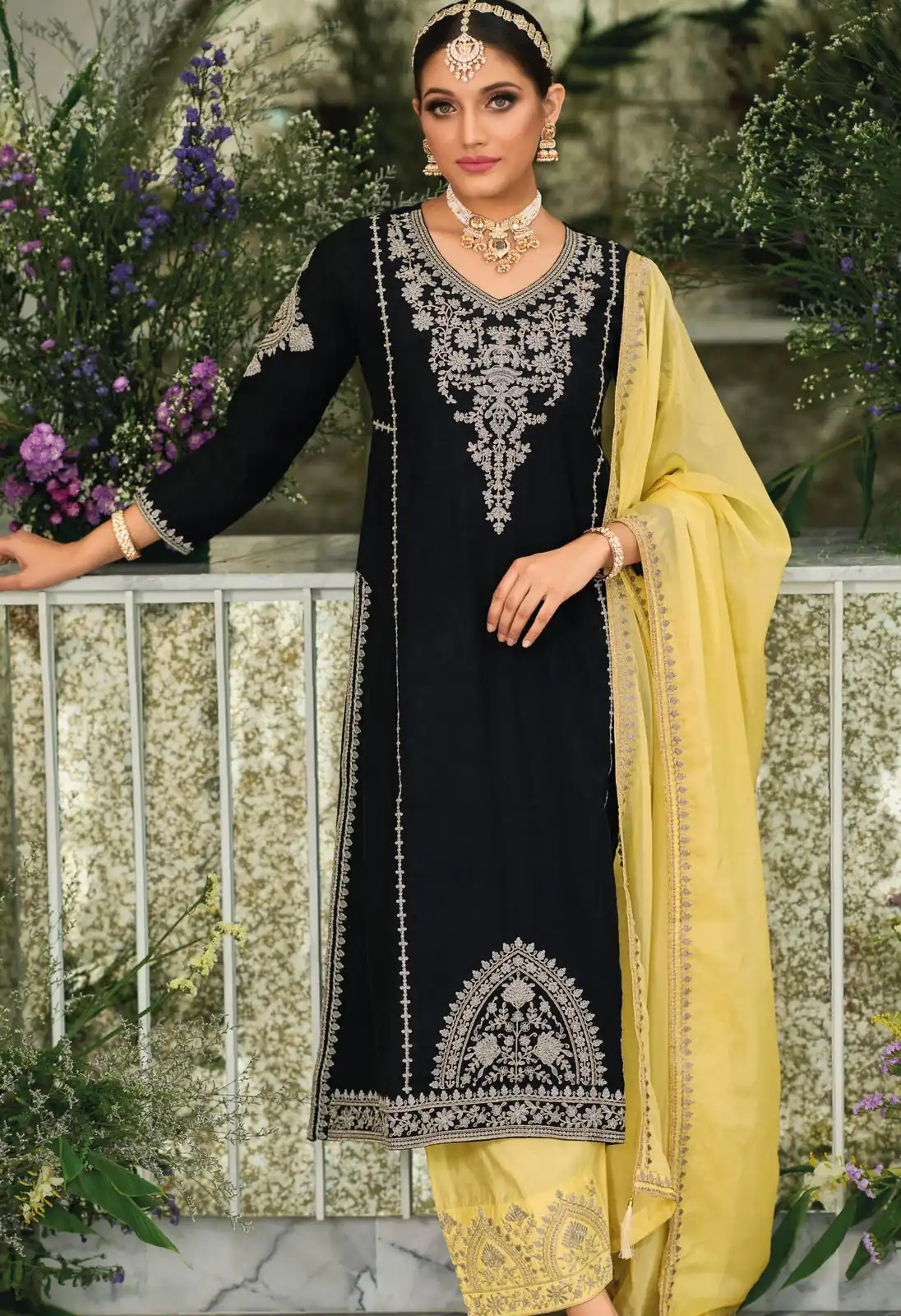 KF 1635 Black  Top : Georgette Chine Stitched Work Salwar Suit Wedding, Party, Festive, Events Etc.  Expected Delivery 4-6 Working Days @2049/-Only | Salwar suit, Casual Suits, Creative suits, Designer Suits, Palazzo Suits, Party Wear Suits, Straight Suits