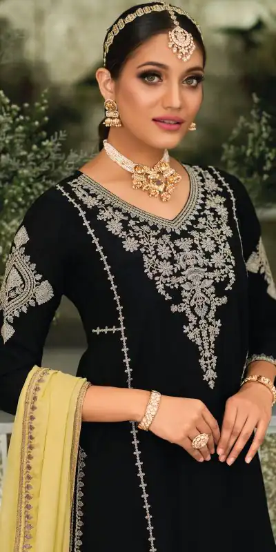 KF 1635 Black Top : Georgette Chine Stitched Work Salwar Suit Wedding, Party, Festive, Events Etc. Expected Delivery 4-6 Working Days @2049/-Only | Salwar suit, Casual Suits, Creative suits, Designer Suits, Palazzo Suits, Party Wear Suits, Straight Suits