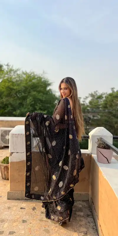 JR 596 Black Color Georgette Sequence Lace border Work Saree Casual, Wedding, Festive, Events Expected Delivery  4-6 Working Days @1599/- | Designer Sarees, Sarees, Bollywood Sarees, Creative Sarees, Embroidered Sarees, Ethnic Saree, Modern Digital sarees, Party Wear Sarees