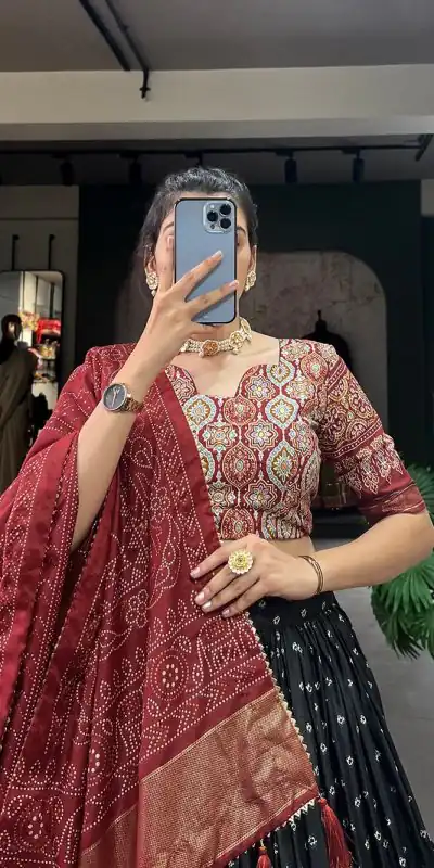 AF Lahriya Black Color Tussar Patola Print Foil Work Lehenga Choli Casual, Party Wear, Events, Festivals Wear Etc. Expected Delivery 4-6 Working Days @1999 | Lehenga, Bollywood Lehenga, Creative Lehenga, Designer Lehenga, Embroidered Lehenga, Party Wear Lehenga