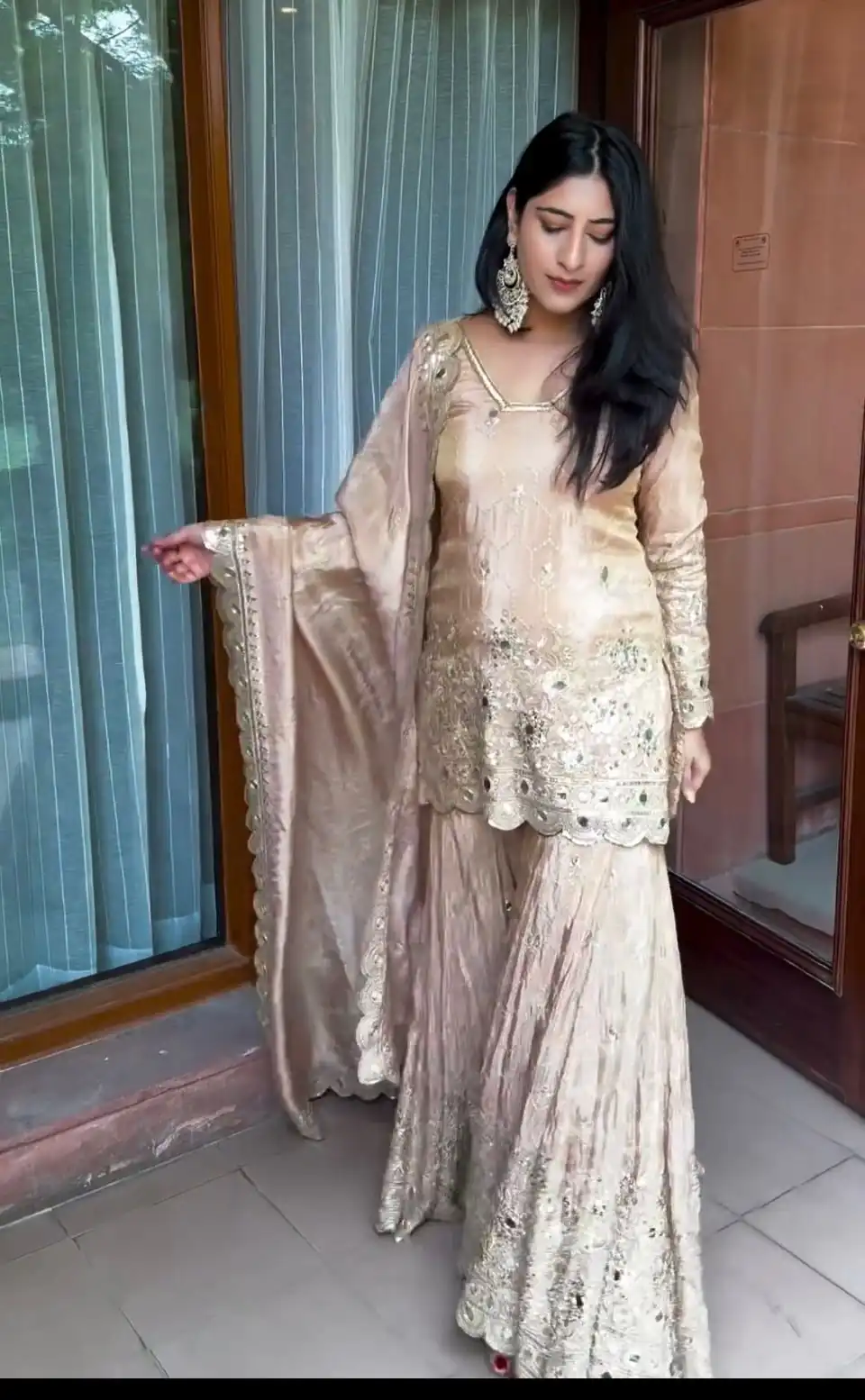 VLM 186 Golden color Chinon Silk Embroidery Work Salwar Suit Casual, Wedding, Party, Festive, Events . Expected Delivery  4-6 Working Days @2199/- | Jump Suits, Salwar suit, Casual Suits, Creative suits, Designer Suits, Palazzo Suits, Party Wear Suits, Patiala Suits, Straight Suits