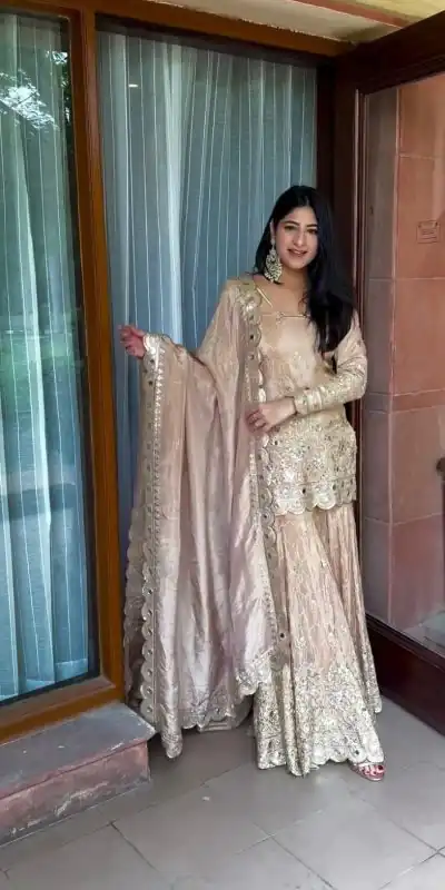 VLM 186 Golden color Chinon Silk Embroidery Work Salwar Suit Casual, Wedding, Party, Festive, Events . Expected Delivery  4-6 Working Days @2199/- | Jump Suits, Salwar suit, Casual Suits, Creative suits, Designer Suits, Palazzo Suits, Party Wear Suits, Patiala Suits, Straight Suits