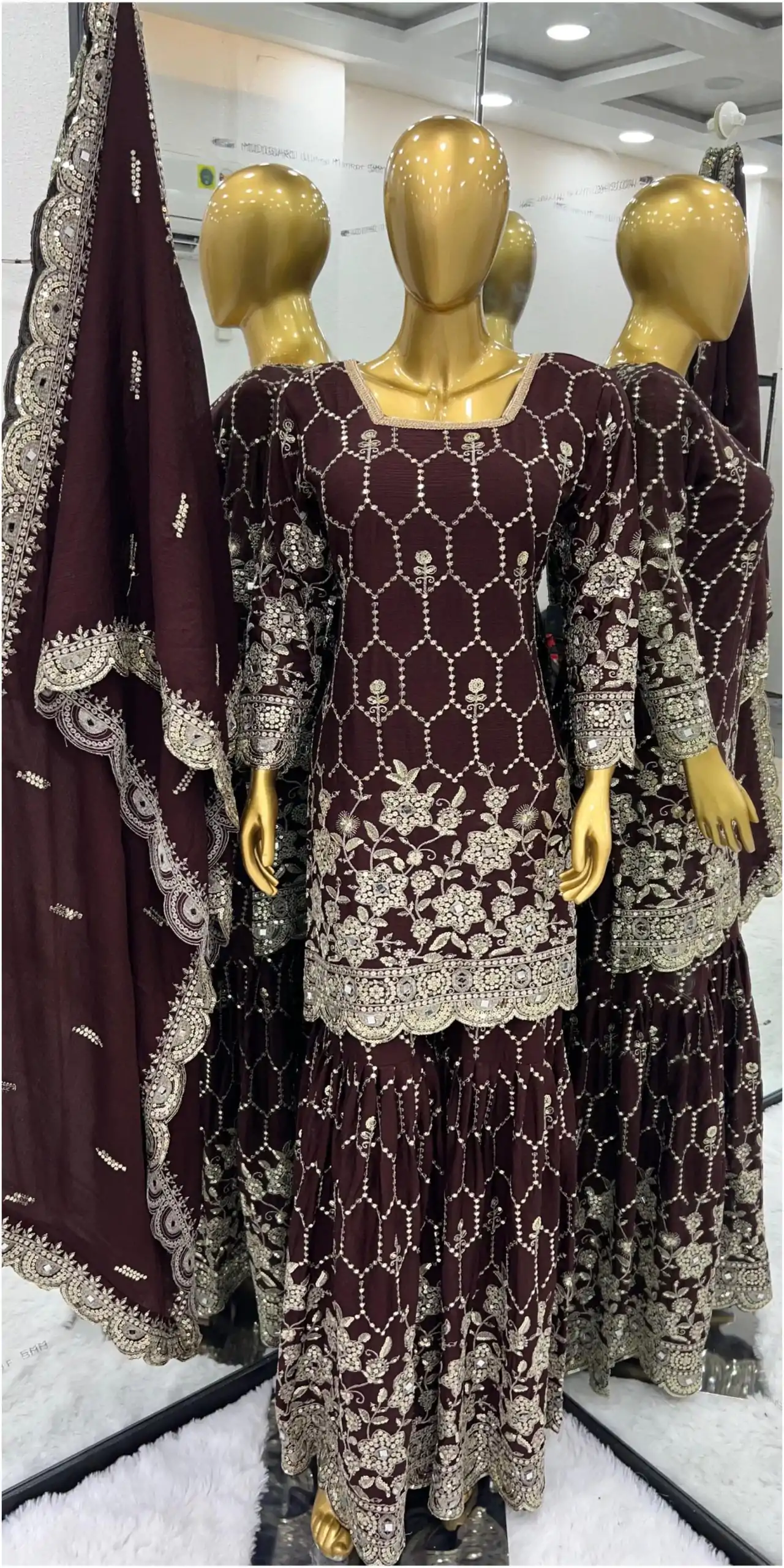 SR 1616 Maroon Color Heavy Chinnon Silk Embroidery Work Sharara Suit Wedding, Party, Festive, Events Etc. Expected Delivery 4-6 Working Days @2199Only | Casual Suits, Salwar suit, Creative suits, Designer Suits, Palazzo Suits, Party Wear Suits, Straight Suits
