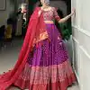 Stylish Purple Color Tussar Patola Print Foil Work Lehenga Choli