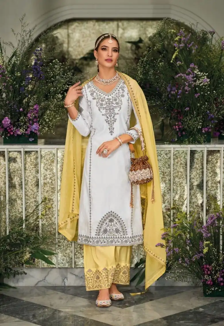KF 1635 White Top : Georgette Chine Stitched Work Salwar Suit Wedding, Party, Festive, Events Etc.  Expected Delivery 4-6 Working Days @2049/-Only | Salwar suit, Casual Suits, Creative suits, Designer Suits, Palazzo Suits, Party Wear Suits, Straight Suits