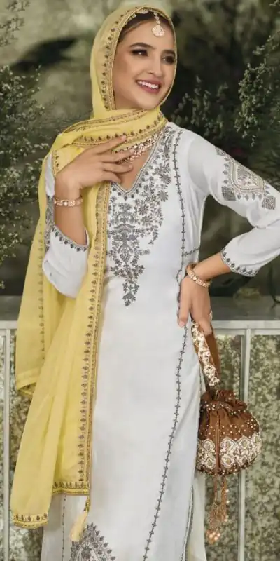 KF 1635 White Top : Georgette Chine Stitched Work Salwar Suit Wedding, Party, Festive, Events Etc.  Expected Delivery 4-6 Working Days @2049/-Only | Salwar suit, Casual Suits, Creative suits, Designer Suits, Palazzo Suits, Party Wear Suits, Straight Suits
