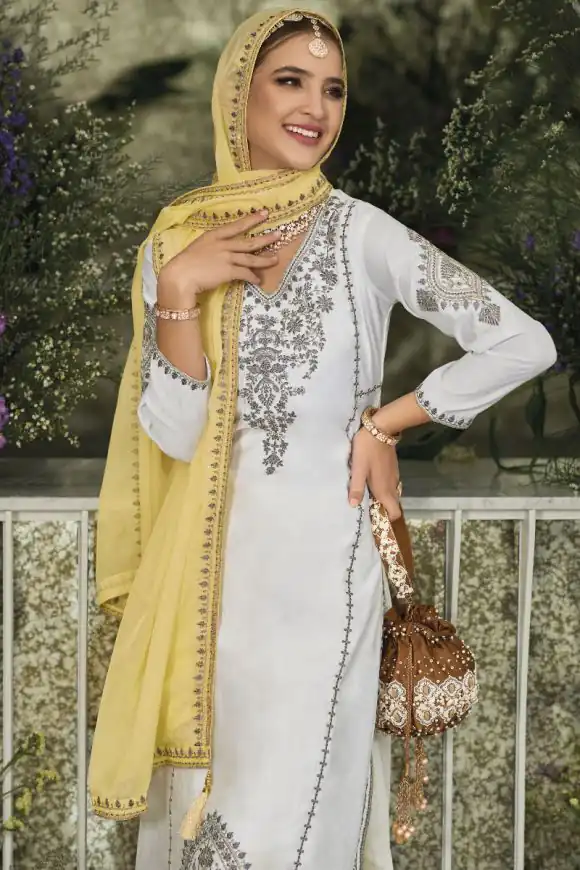 KF 1635 White Top : Georgette Chine Stitched Work Salwar Suit Wedding, Party, Festive, Events Etc.  Expected Delivery 4-6 Working Days @2049/-Only | Salwar suit, Casual Suits, Creative suits, Designer Suits, Palazzo Suits, Party Wear Suits, Straight Suits