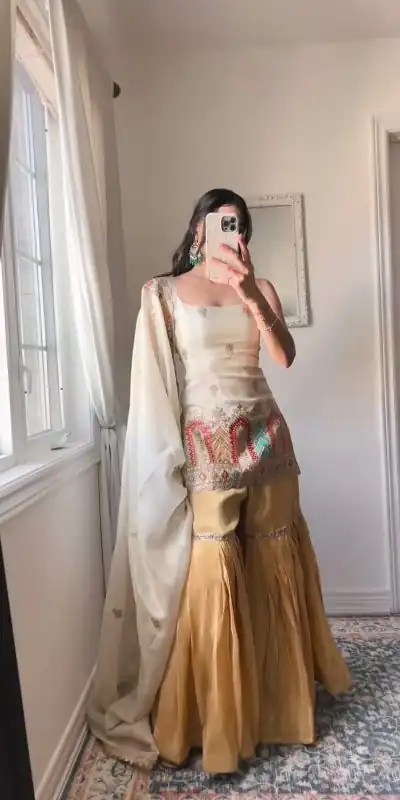 SRK 5150 White Color Pure Chinnon Silk Embroidery Sequence Salwar Suit Wedding, Party, Festive, Events Expected Delivery 4-6 Working Days @ 1999/- | Jump Suits, Salwar suit, Casual Suits, Creative suits, Designer Suits, Palazzo Suits, Party Wear Suits, Patiala Suits, Straight Suits