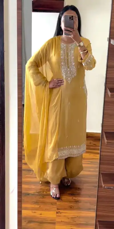 SRK 5159 Yellow Color Pure Chinnon Silk Embroidery Coding Dori Salwar Suit Wedding, Party, Festive, Events Expected Delivery 4-6 Working Days @ 1899/- | Jump Suits, Salwar suit, Casual Suits, Creative suits, Designer Suits, Palazzo Suits, Party Wear Suits, Patiala Suits, Straight Suits