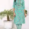 Sublime Blue Color Cambric Cotton Print Embroidery Work Kurti