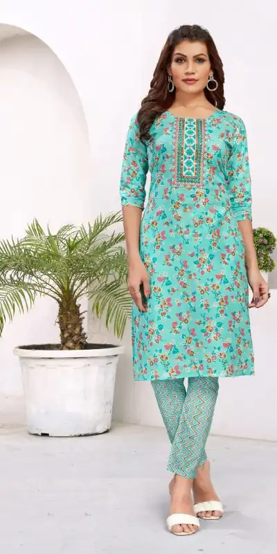 INLI Samaira Blue Color Heavy Cambric Cotton Print Embroidery Work Kurti Casual, Wedding, Party, Festive, Events . Expected Delivery 4-6 Working Days @1499 | Kurti, Bollywood Kurti, Creative Kurtis, Designer Kurti, Party Wear Kurti, Selfie Kurti