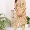Sublime Cream Color Cambric Cotton Print Embroidery Work Kurti