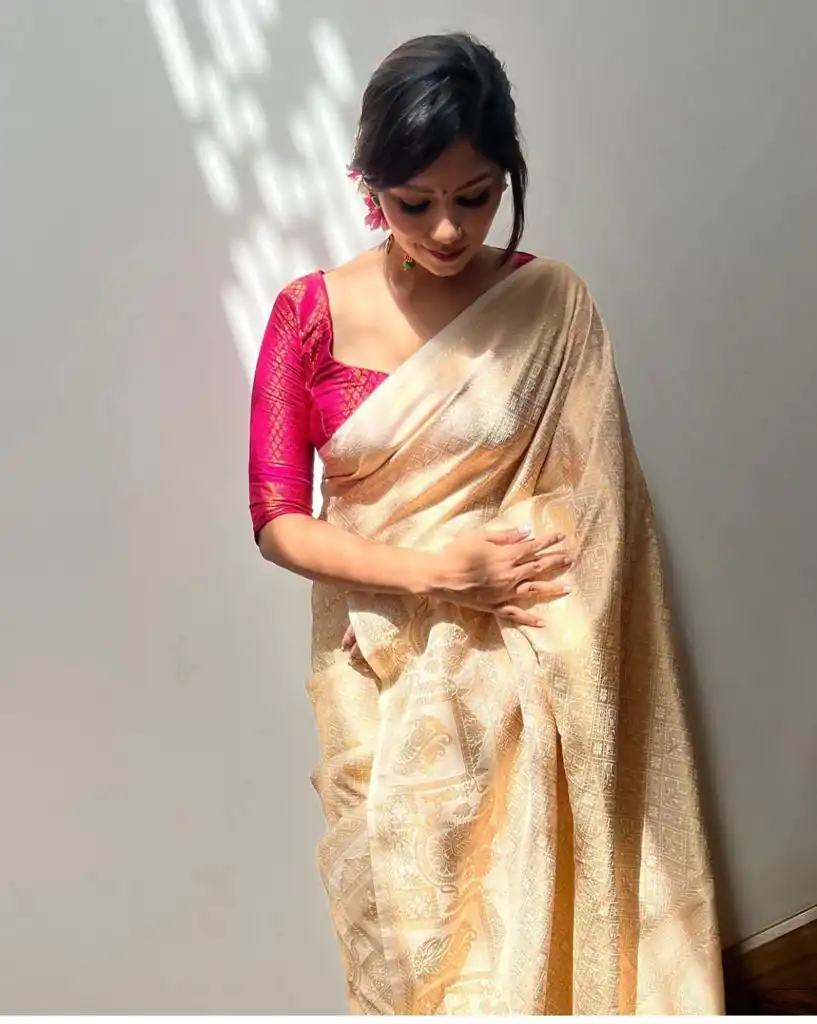 DDF Cream Color Soft Lichi Silk Ordinary Design Rich Pallu Saree Casual, Party Wear, Events, Festivals Etc. Expected Delivery 4-6 Working Days 1399/ | Designer Sarees, Sarees, Bollywood Sarees, Creative Sarees, Embroidered Sarees, Ethnic Saree, Modern Digital sarees, Party Wear Sarees