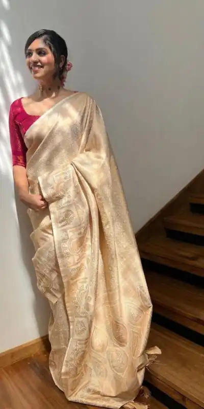 DDF Cream Color Soft Lichi Silk Ordinary Design Rich Pallu Saree Casual, Party Wear, Events, Festivals Etc. Expected Delivery 4-6 Working Days 1399/ | Designer Sarees, Sarees, Bollywood Sarees, Creative Sarees, Embroidered Sarees, Ethnic Saree, Modern Digital sarees, Party Wear Sarees