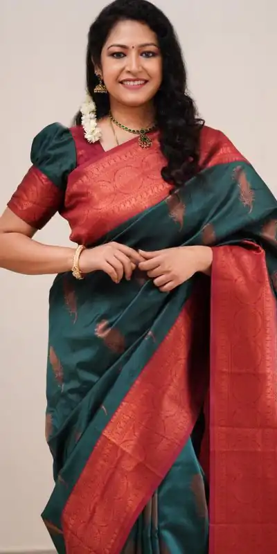 SC Morpich Green Color Soft Silk Pink Zari Design Spread Shine Various Saree , Party Wear, Events, Festivals Expected Delivery 4-6 Working Days 1499/- | Designer Sarees, Sarees, Bollywood Sarees, Creative Sarees, Embroidered Sarees, Ethnic Saree, Modern Digital sarees, Party Wear Sarees