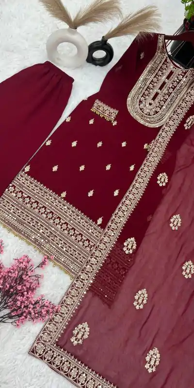 SRK 5162 Maroon Color Faux Georgette Embroidery Salwar Suit Wedding, Party, Festive, Events Expected Delivery 4-6 Working Days @ 1999/- | Salwar suit, Casual Suits, Creative suits, Designer Suits, Palazzo Suits, Party Wear Suits, Patiala Suits, Straight Suits