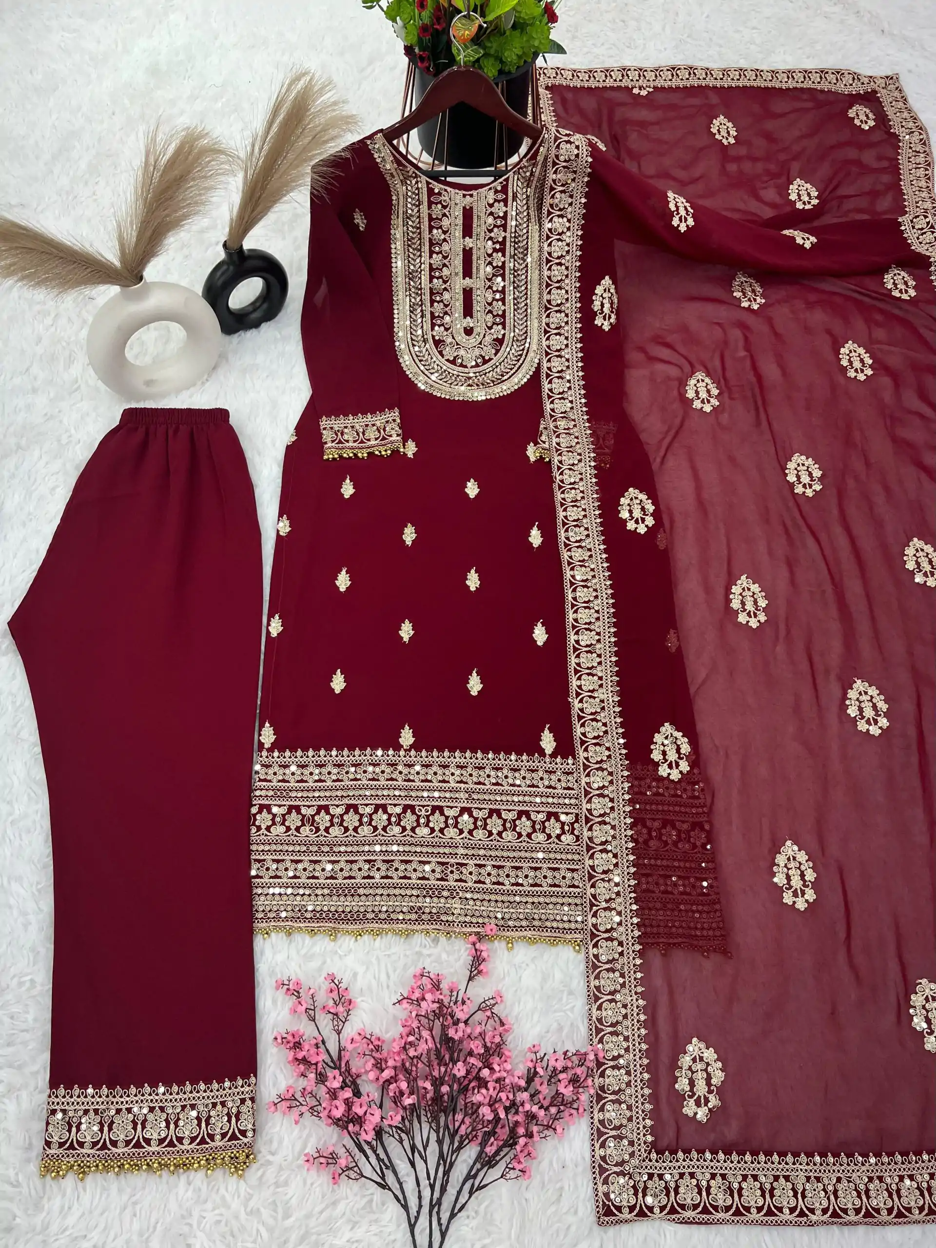 SRK 5162 Maroon Color Faux Georgette Embroidery Salwar Suit Wedding, Party, Festive, Events Expected Delivery 4-6 Working Days @ 1999/- | Salwar suit, Casual Suits, Creative suits, Designer Suits, Palazzo Suits, Party Wear Suits, Patiala Suits, Straight Suits