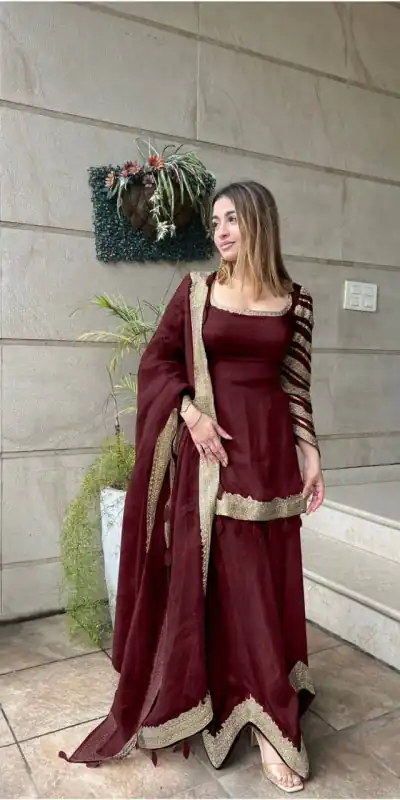 NSR 691 Maroon  Color Faux Georgette Embroidery Work Salwar Suit Casual, Party Festive, Events Etc. Expected Delivery 4-6 Working Days @1899/ | Jump Suits, Salwar suit, Casual Suits, Creative suits, Designer Suits, Palazzo Suits, Party Wear Suits, Patiala Suits, Straight Suits
