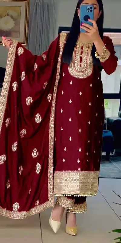 SRK 5162 Maroon Color Faux Georgette Embroidery Salwar Suit Wedding, Party, Festive, Events Expected Delivery 4-6 Working Days @ 1999/- | Salwar suit, Casual Suits, Creative suits, Designer Suits, Palazzo Suits, Party Wear Suits, Patiala Suits, Straight Suits