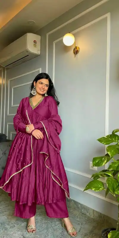 AD 152 Pink Color Pure Chinon Silk Embroidery Sharara Suit Fancy Full Sleeve Wedding, Party, Festive, Events Etc. Expected Delivery 4-6 Working Days @1799/ | Casual Suits, Jump Suits, Salwar suit, Creative suits, Designer Suits, Palazzo Suits, Party Wear Suits, Patiala Suits, Straight Suits