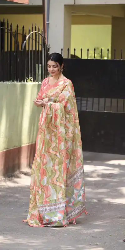 Veechis 111 Pista Green Color Linen Beautiful Digital Printed Work Saree Casual, Party Festive, Events. Expected Delivery 4-6 Working Days @1549/- | Designer Sarees, Sarees, Bollywood Sarees, Creative Sarees, Embroidered Sarees, Modern Digital sarees, Party Wear Sarees