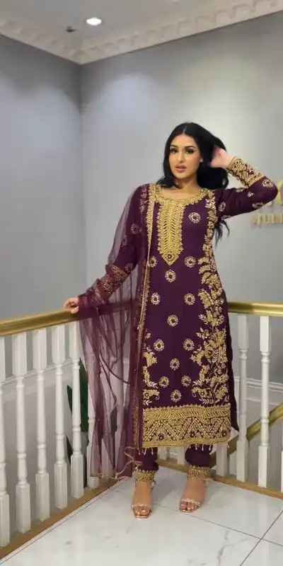 SSR 463 Purple Color Chinnon Silk Embroidery Sequence Salwar Suit Wedding, Party, Festive, Events Expected Delivery 4-6 Working Days @ 2099/- Only | Salwar suit, Casual Suits, Creative suits, Designer Suits, Party Wear Suits, Straight Suits