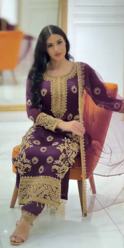 SSR 463 Purple Color Chinnon Silk Embroidery Sequence Salwar Suit Wedding, Party, Festive, Events Expected Delivery 4-6 Working Days @ 2099/- Only | Salwar suit, Casual Suits, Creative suits, Designer Suits, Party Wear Suits, Straight Suits