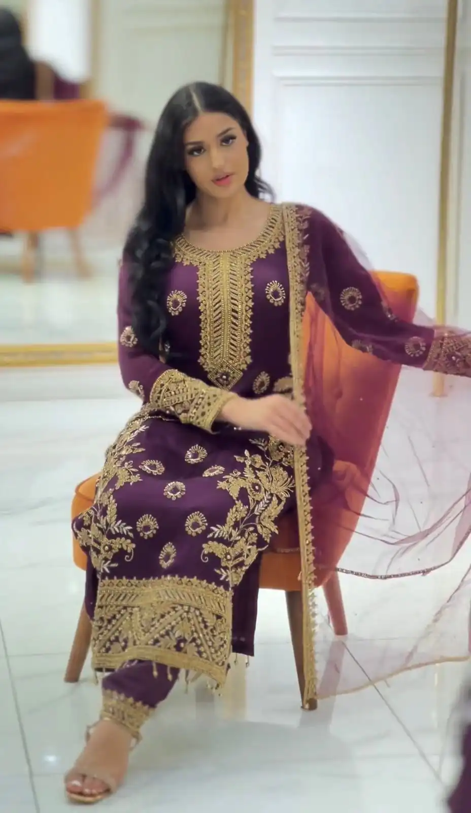 SSR 463 Purple Color Chinnon Silk Embroidery Sequence Salwar Suit Wedding, Party, Festive, Events Expected Delivery 4-6 Working Days @ 2099/- Only | Salwar suit, Casual Suits, Creative suits, Designer Suits, Party Wear Suits, Straight Suits