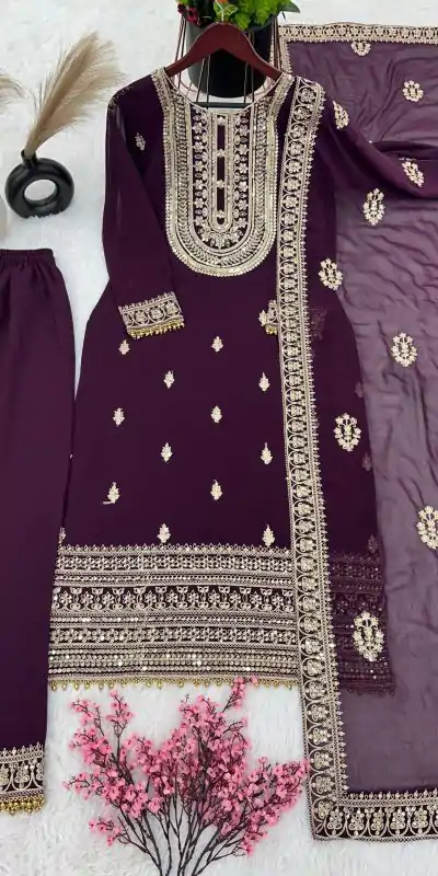 SRK 5162 Purple Color Faux Georgette Embroidery Salwar Suit Wedding, Party, Festive, Events Expected Delivery 4-6 Working Days @ 1999/- | Salwar suit, Casual Suits, Creative suits, Designer Suits, Palazzo Suits, Party Wear Suits, Patiala Suits, Straight Suits