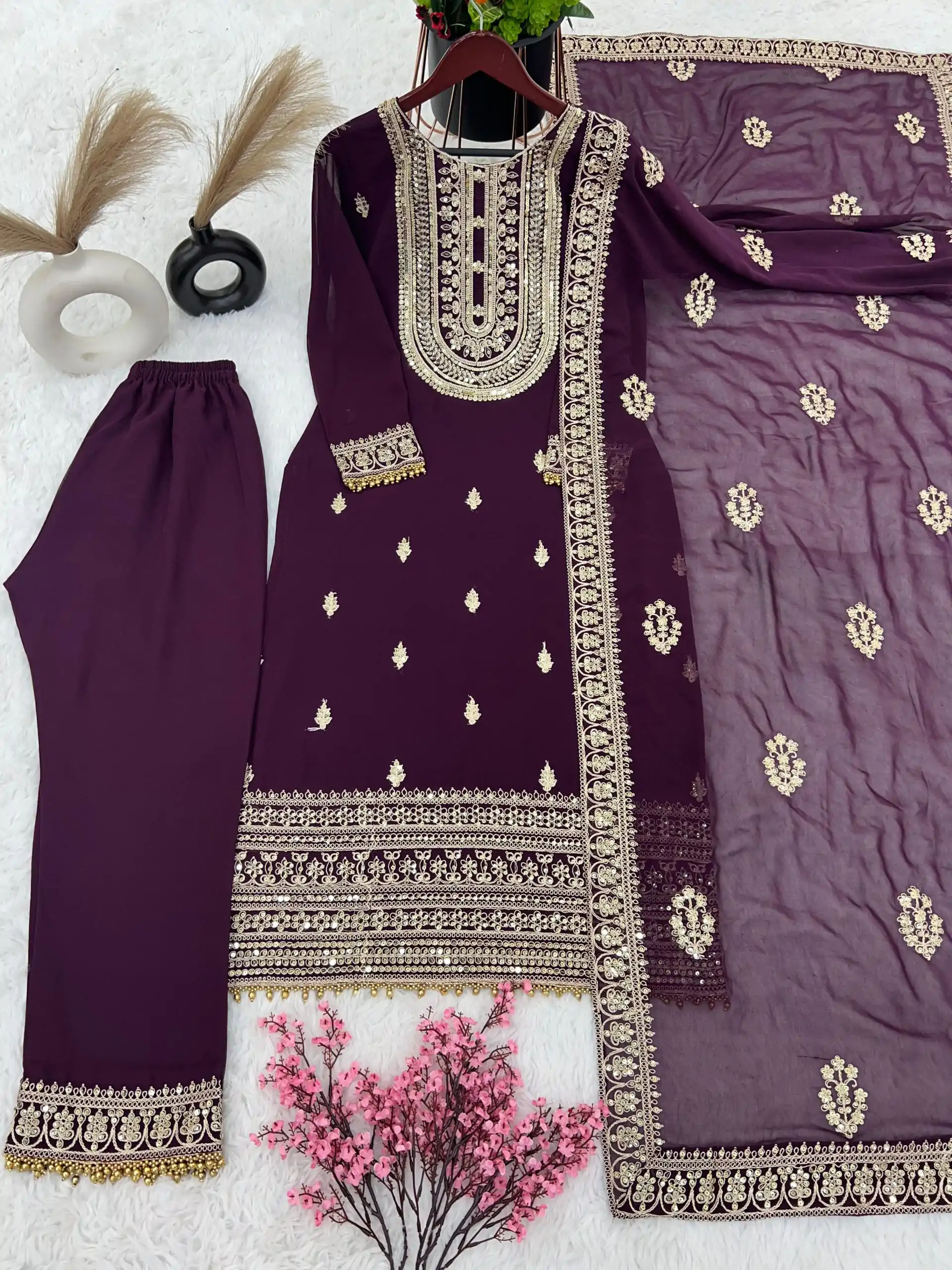SRK 5162 Purple Color Faux Georgette Embroidery Salwar Suit Wedding, Party, Festive, Events Expected Delivery 4-6 Working Days @ 1999/- | Salwar suit, Casual Suits, Creative suits, Designer Suits, Palazzo Suits, Party Wear Suits, Patiala Suits, Straight Suits